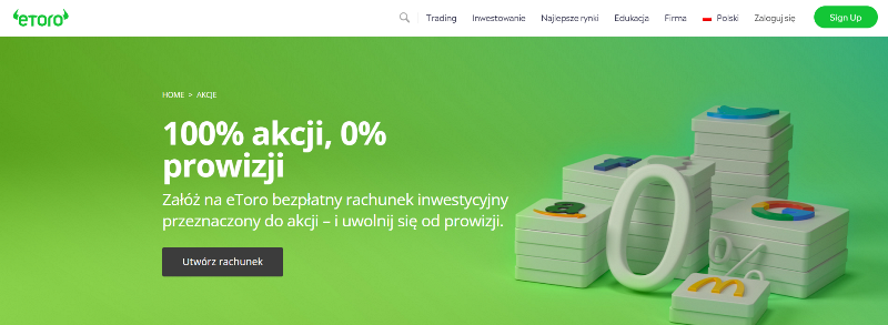 eToro opinie o akcjach - 0%, uwolnij się od prowizji