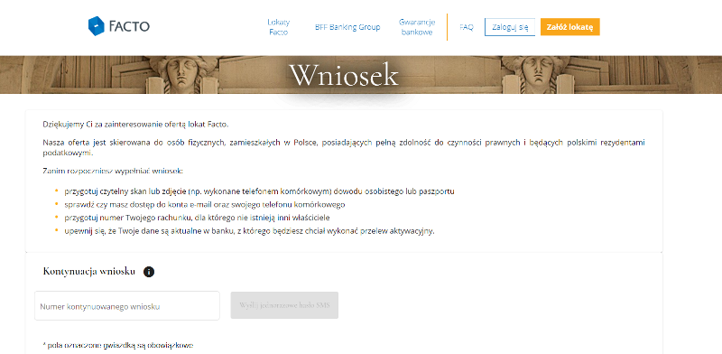 Facto wniosek o lokatę