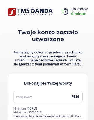 Pierwsza wpłata na konto Oanda TMS