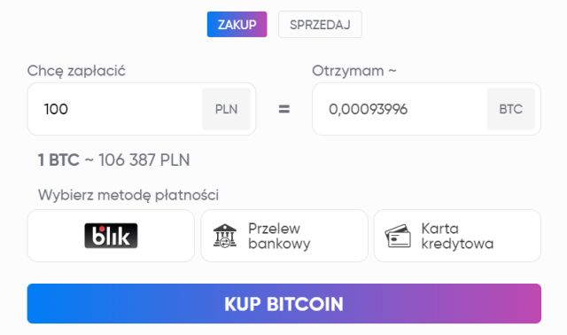Okno zlecenia w kantorze kryptowalut