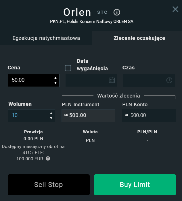 Jak kupić akcje Orlenu - przykład zlecenia w XTB