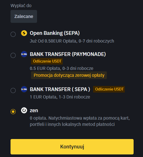 Wypłata w euro z Binance